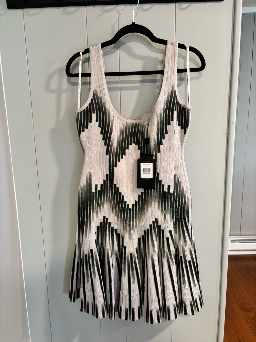 Herve Leger White and Black Geometric Knit Mini Dress